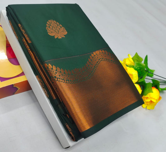 Evergreen Green kanchi Semi silk saree