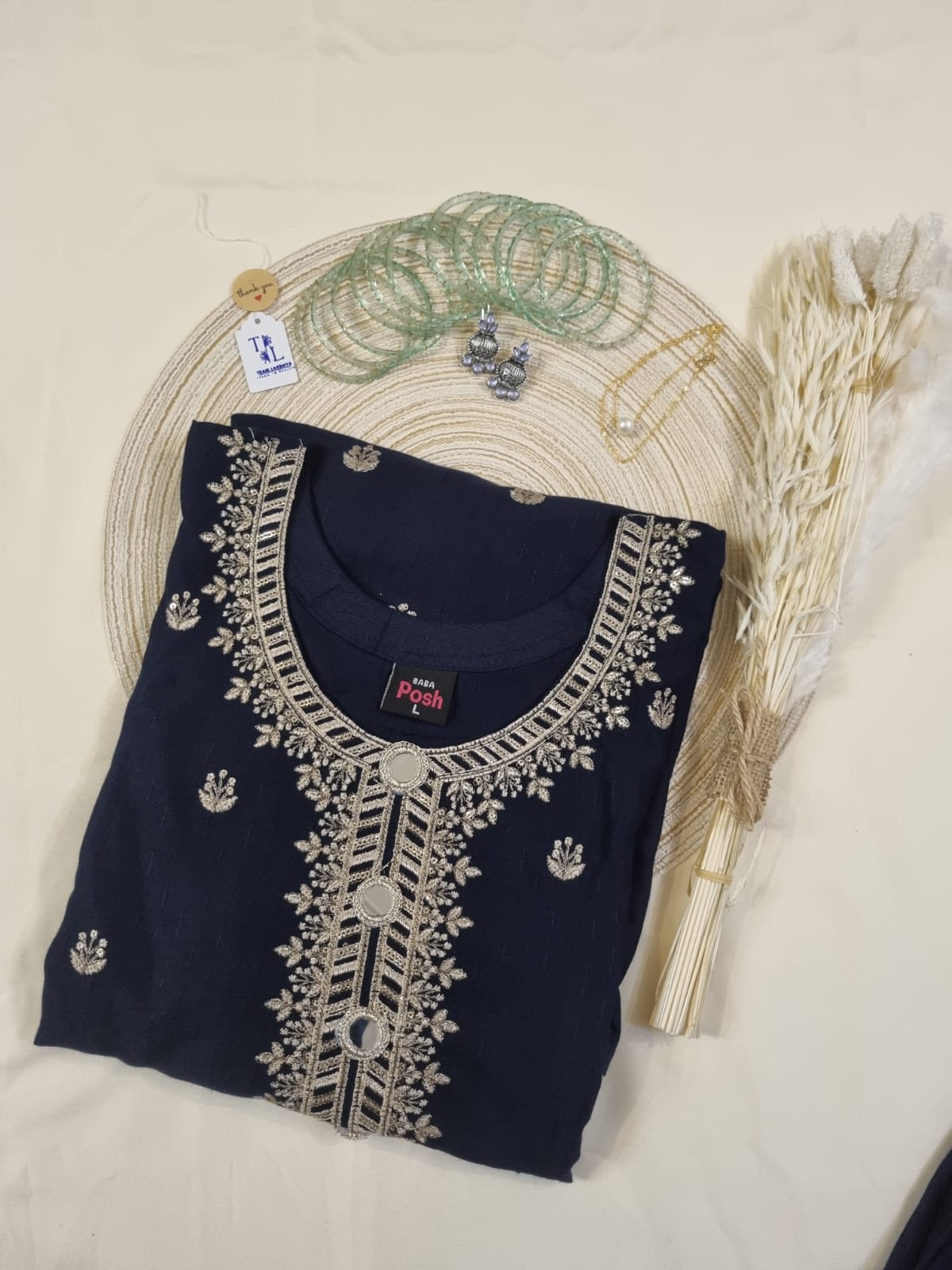 Dark blue 3 pcs set with pallazoo and 3/4th sleeves