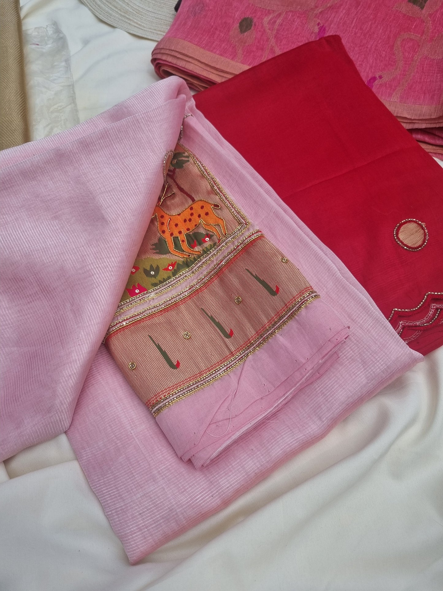 Pure Handloom Mangalagiri Cotton-by-Silk sarees with Paithani intricate