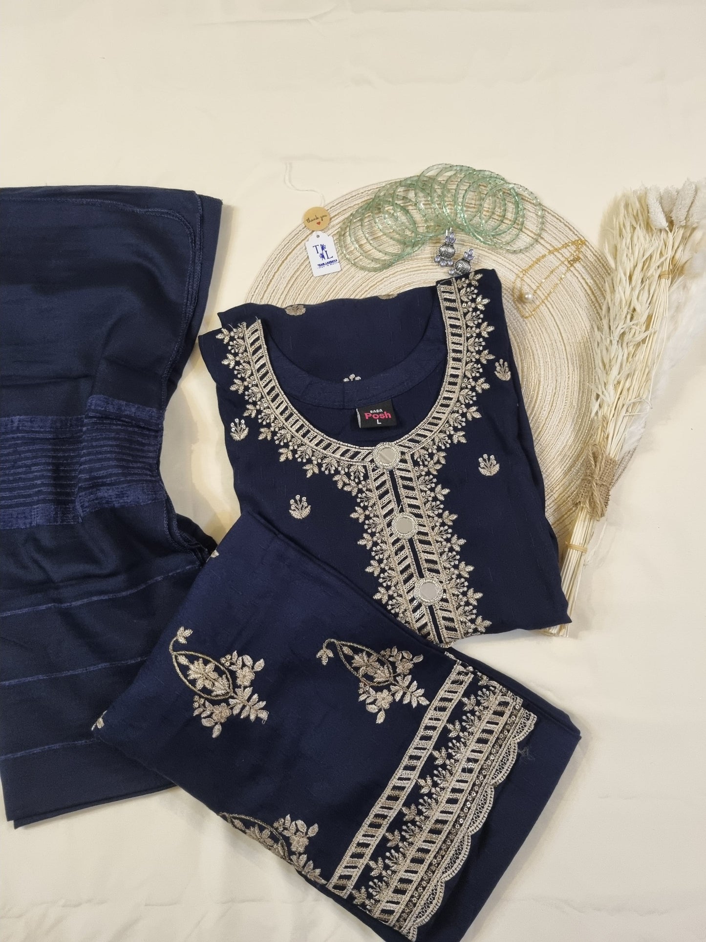 Dark blue 3 pcs set with pallazoo and 3/4th sleeves