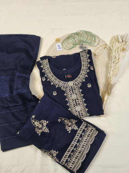Dark blue 3 pcs set with pallazoo and 3/4th sleeves