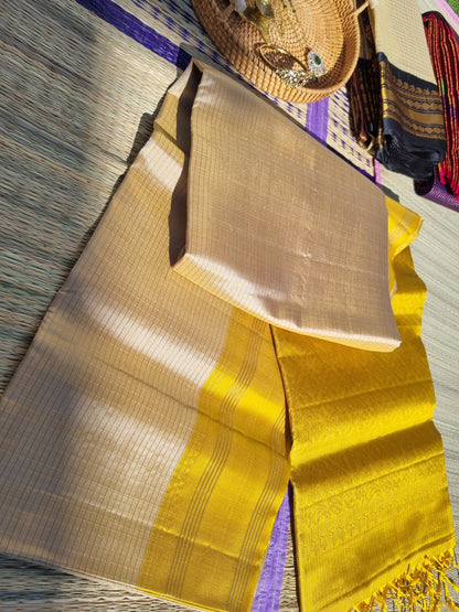 Exclusive Pure Kanjeevaram Silk Saree Ivory & Yellow Gold 🌟