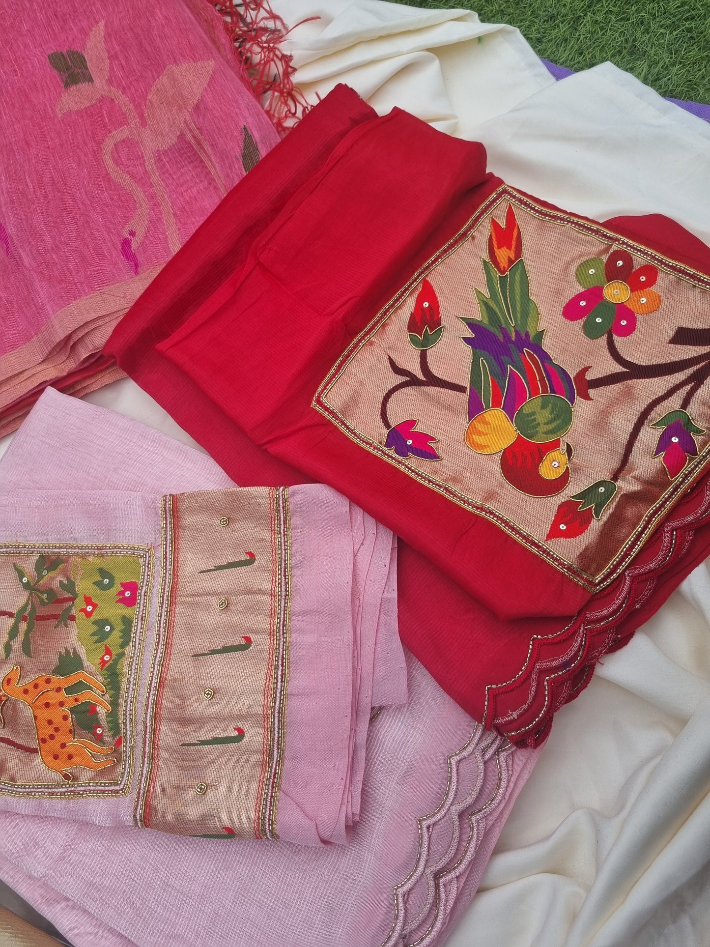 Pure Handloom Mangalagiri Cotton-by-Silk sarees with Paithani intricate