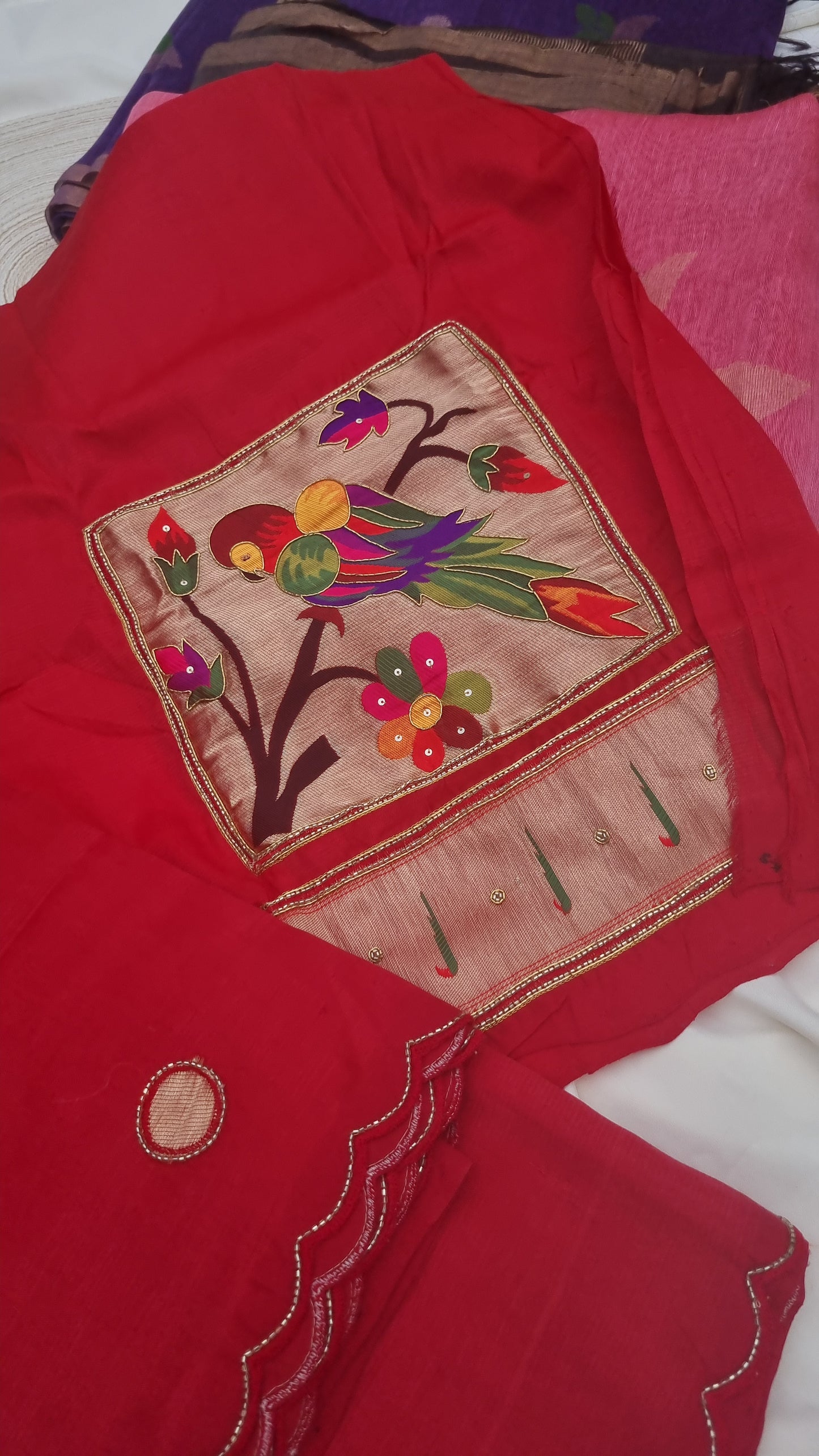 Pure Handloom Mangalagiri Cotton-by-Silk sarees with Paithani intricate