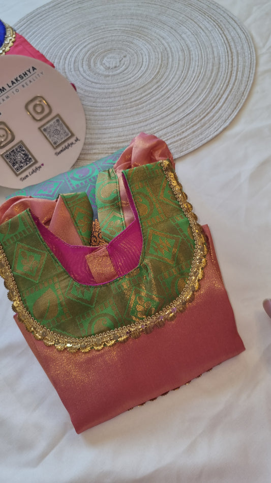 Premium pavada set for baby girls 0–1Y – silk blouse, frock & pavada with soft cotton lining.